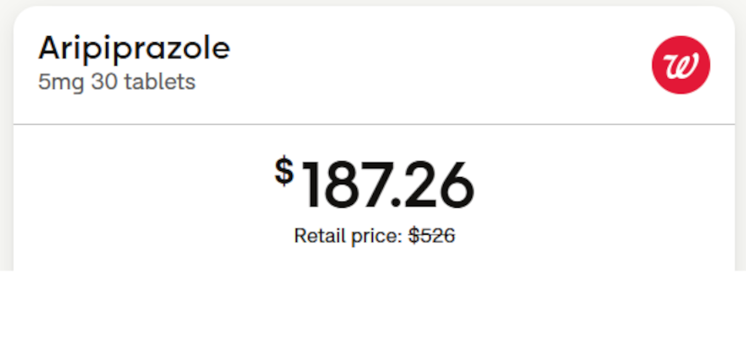 GoodRx pricing example at Walgreens